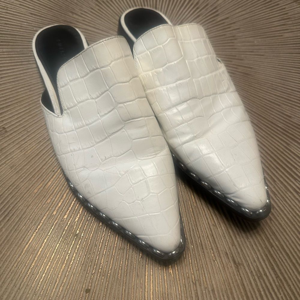 Sigerson Morrison White Croc-Embossed Mules